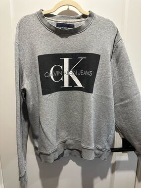 Calvin Klein Jeans Gray Crewneck Sweatshirt with Black CK Logo